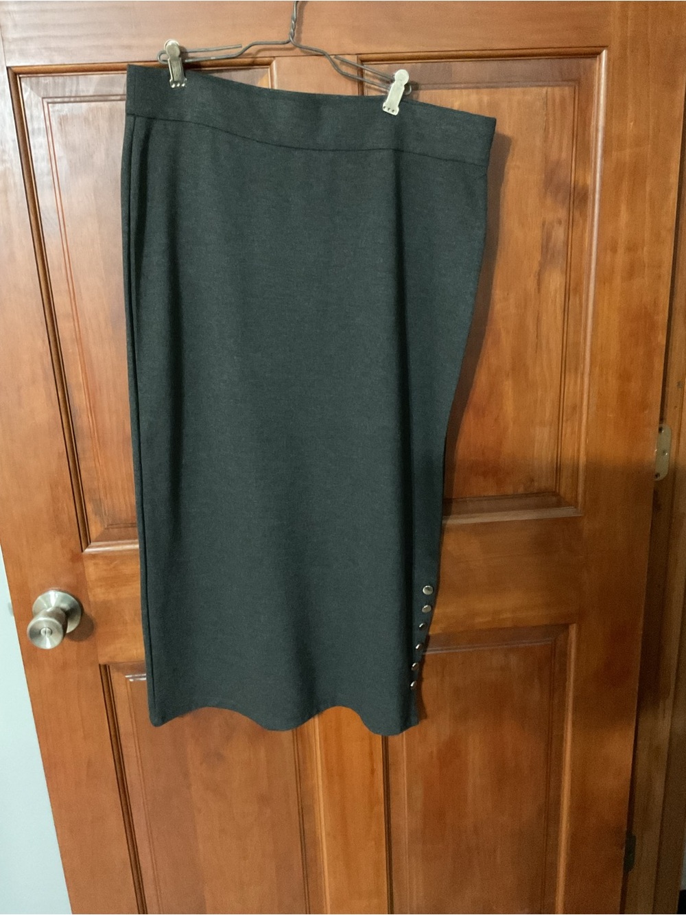 Tailored charcoal gray Pencil Skirt with Side Button Detail